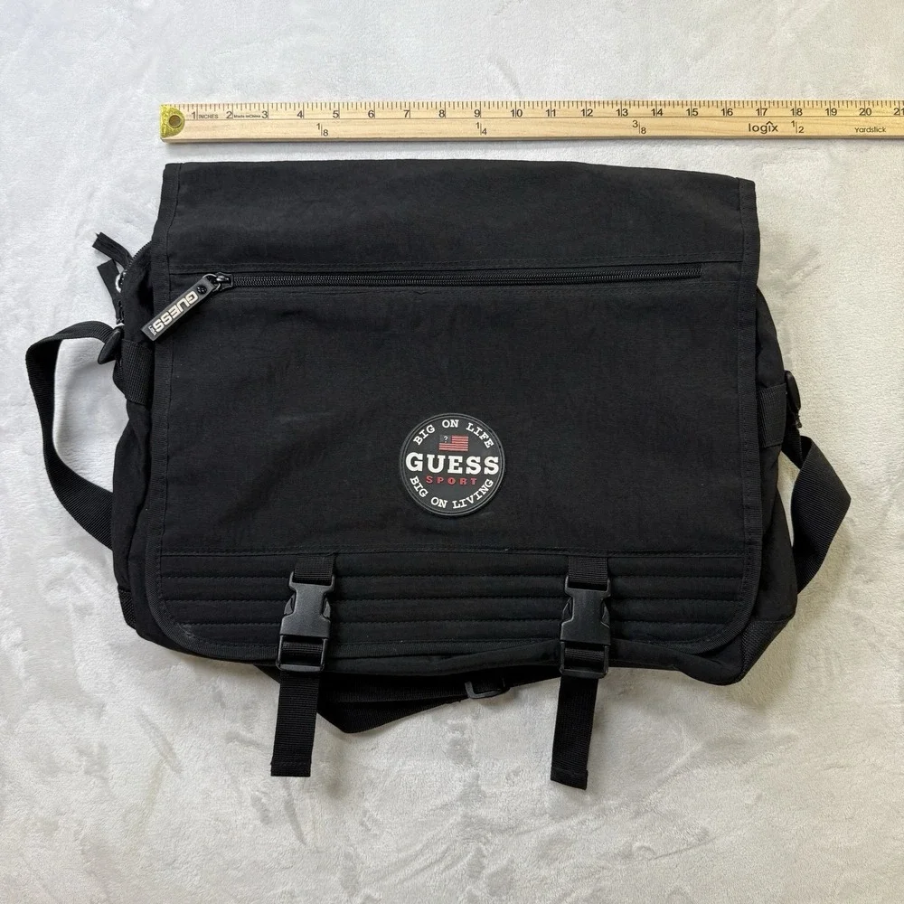 Vintage Guess Sport Messenger Bag Black Crossbody Laptop Book‎ Bag Y2K